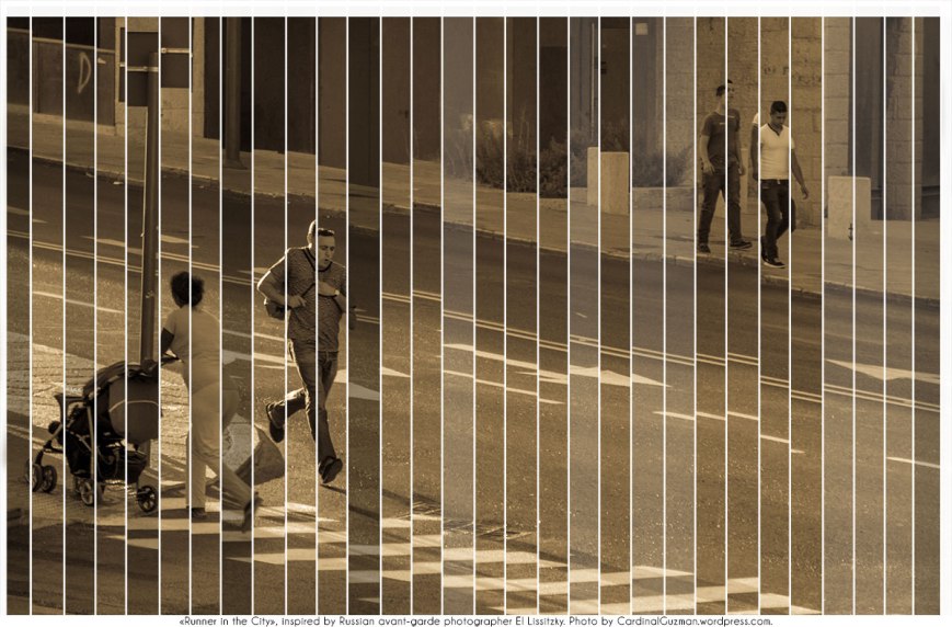 «Runner in the City», inspired by Russian avant-garde photographer El LIssitzky. Photo by CardinalGuzman.wordpress.com.